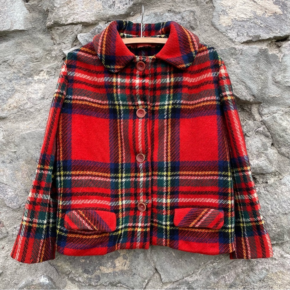 Wendy Miss | Vtg 60s 70s Red Plaid Wool Irish Tweed Jacket | Mod British Look